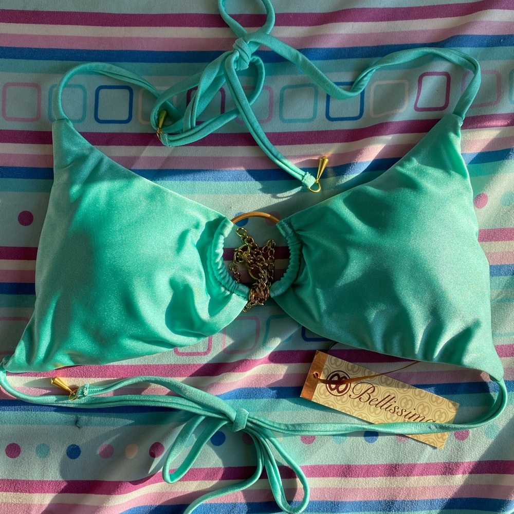 Bellissima Turquoise Fixed Triangle Bikini Top NWT